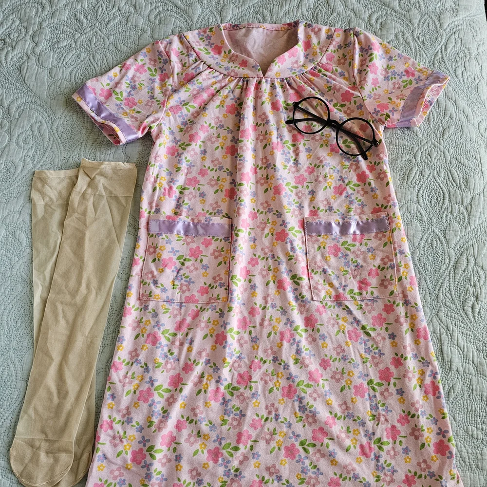 100 Days Of School Girls' Pink Floral Shift with Glasses & Knee Hi Stockings